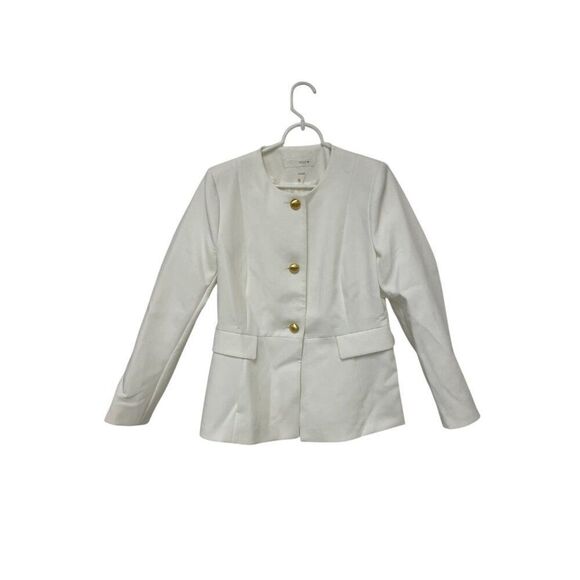 Zara Womens Fitted Blazer XL White Suit Jacket Gold Tone Button 2399/593 NWT - Picture 2 of 16